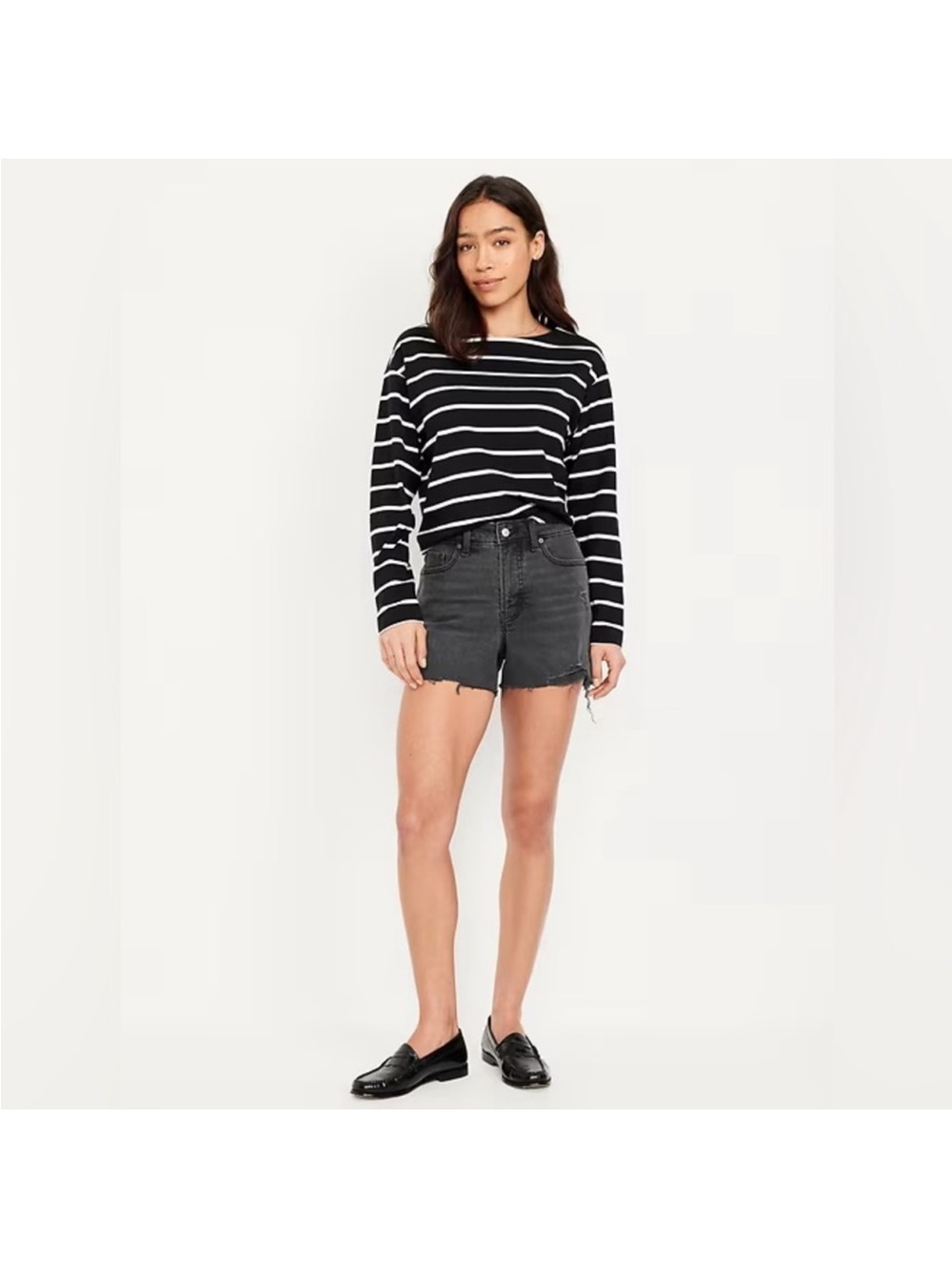Old Navy High Waisted Black Denim Cutoff Shorts Distressed Raw Hem Size 14